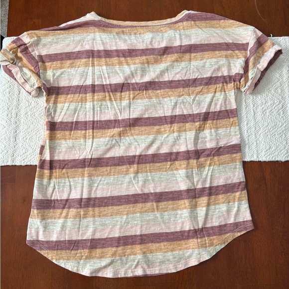 Maurices 24/7 Dawson Maroon Yellow Pink White Striped Drop Shoulder Tee Large - Picture 4 of 8